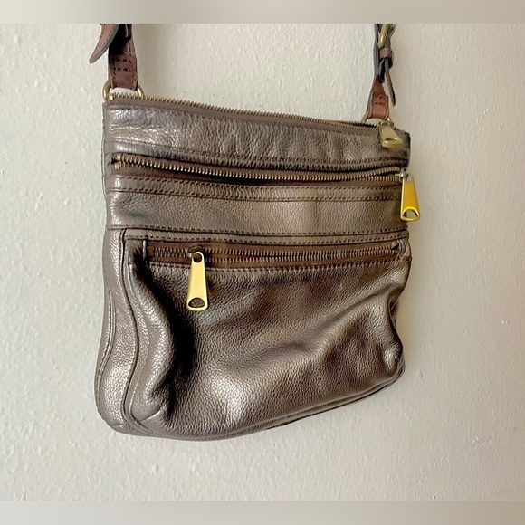 Vintage Fossil Crossbody Bag Purse Leather Metallic Bronze - Picture 7 of 9